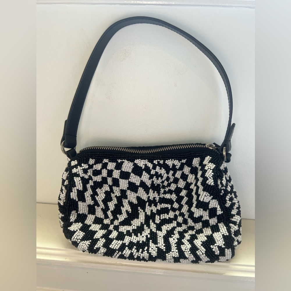 COPY - Mango black and white check beaded shoulder bag